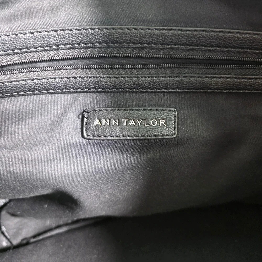 Ann Taylor Tote Laptop Bag Black Tan Faux Leather Work Office Elegant‎ Designer